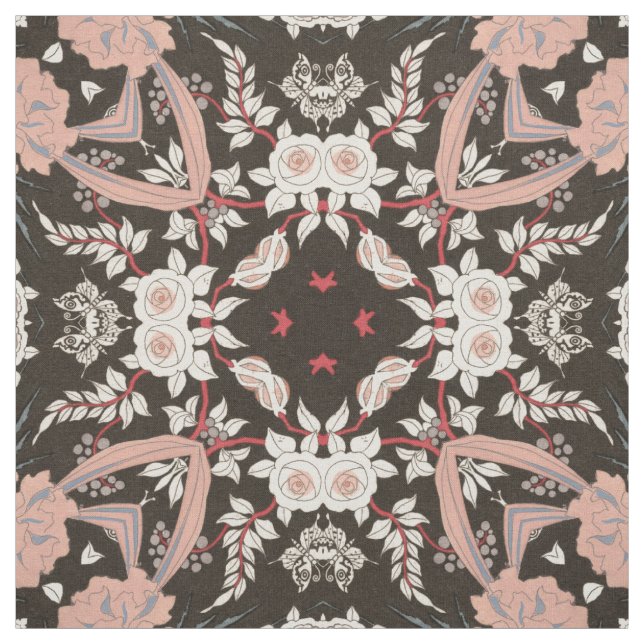 blush, coral, and black art deco floral fabric (Swatch)