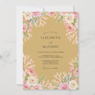 Blush Coral Botanical Flourish Wedding Invitation