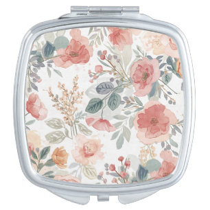 Blush Coral Garden Floral Watercolor Pattern Compact Mirror
