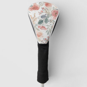 Blush Coral Garden Floral Watercolor Pattern Golf Head Cover