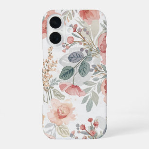 Blush Coral Garden Floral Watercolor Pattern iPhone 16 Case