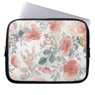 Blush Coral Garden Floral Watercolor Pattern Laptop Sleeve
