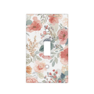 Blush Coral Garden Floral Watercolor Pattern Light Switch Cover