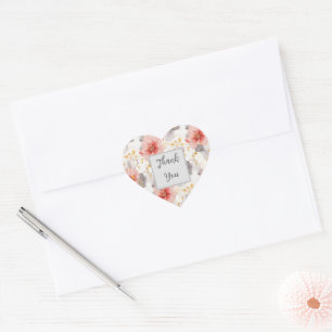 Blush Coral Grey Floral Wedding Heart Sticker