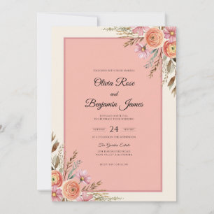 Blush Coral Painted Bouquet Wedding Invitation