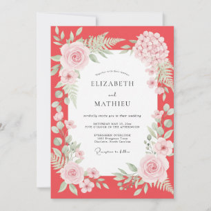 Blush Coral Painted Foliage Wedding Invitation