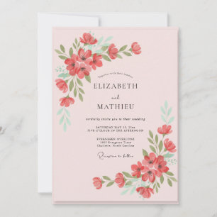 Blush Coral Painted Petal Wedding Invitation