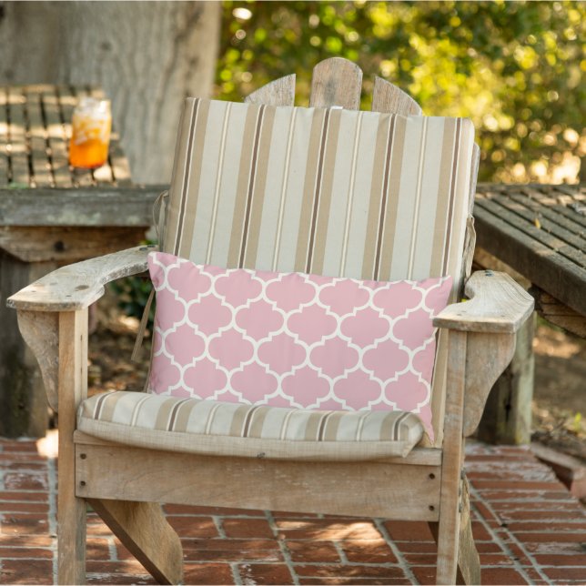 Blush Coral Pink Ivory Quatrefoil Trellis Pattern Lumbar Pillow (Chair)