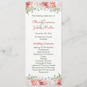 Blush Coral Watercolor Floral Wedding Programs