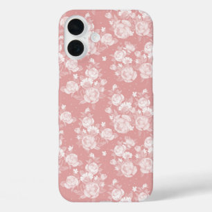 Blush coral white boho vintage elegant floral iPhone 16 plus case