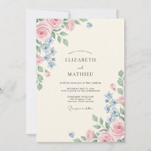 Blush Cornflower Petal Wedding Invitation