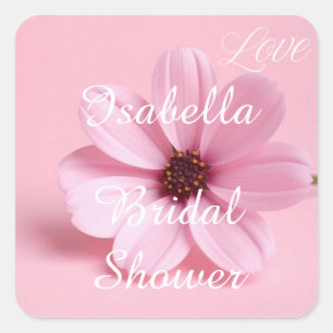 Blush Cosmos Floral Bridal Shower Script Design Square Sticker