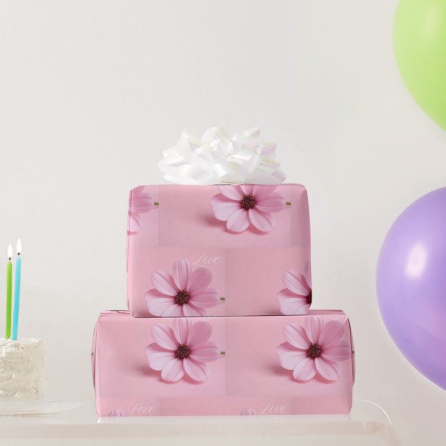 Blush Cosmos Floral Bridal Shower Script Design Wrapping Paper (Party Gifts)