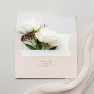 Blush Cream & Burgundy Minimalist Floral Wedding Envelope