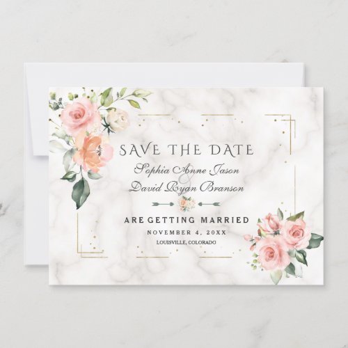 Blush Cream Floral Gold Glitter Marble Wedding Save The Date