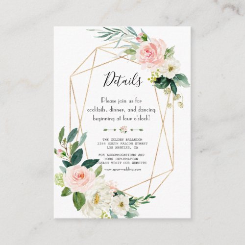 Blush Cream Floral Wedding Handwriting Details Enclosure Card