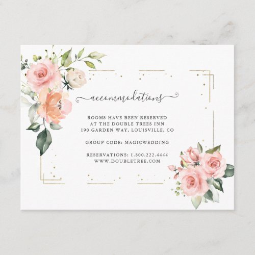 Blush Cream Flowers Gold Wedding Accommodations Enclosure Card