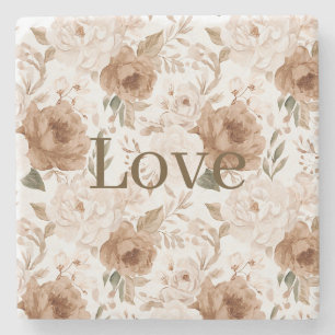 Blush Cream Flowers Love Valentine's Day Stone Coaster