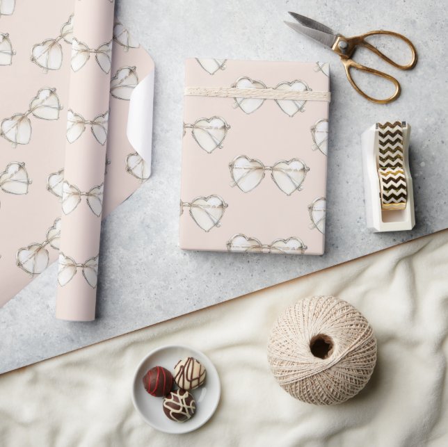 Blush Cream Heart Glasses Wrapping Paper (Crafts)
