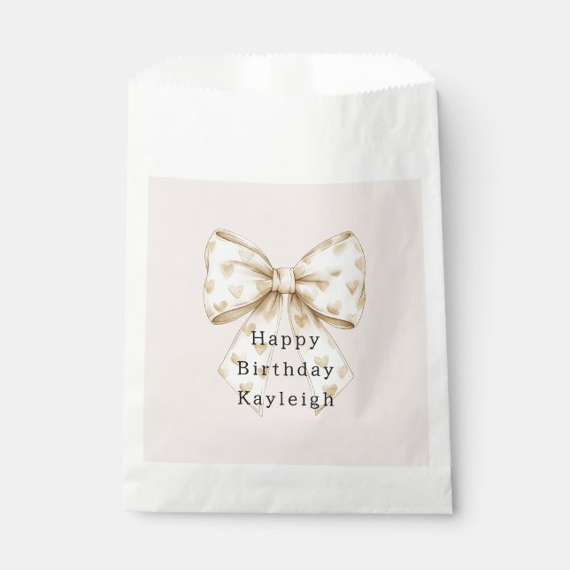 Blush Cream Hearts Bows Birthday Favor Bag (Front)
