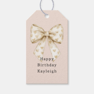 Blush Cream Hearts Bows Birthday Gift Tags