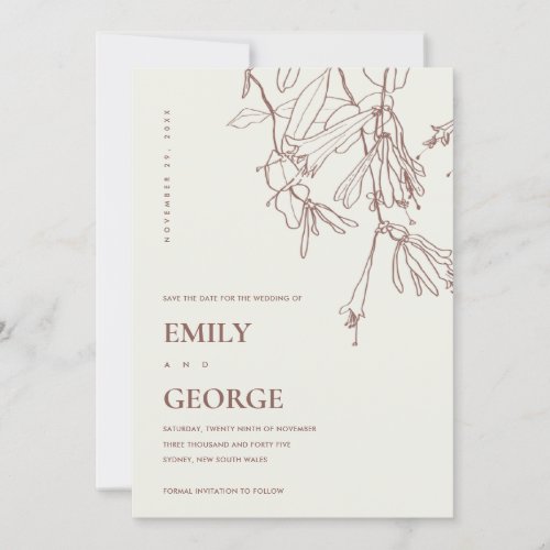 BLUSH CREAM LINE DRAWING FLORA SAVE THE DATE CARD