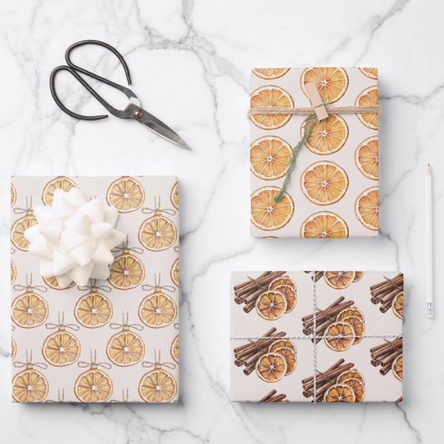 Blush Cream Oranges Fruit Christmas Wrapping Paper Sheets (Front)
