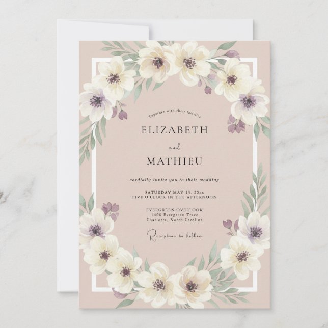 Blush Creamy Floral Watercolor Wedding Invitation (Front)