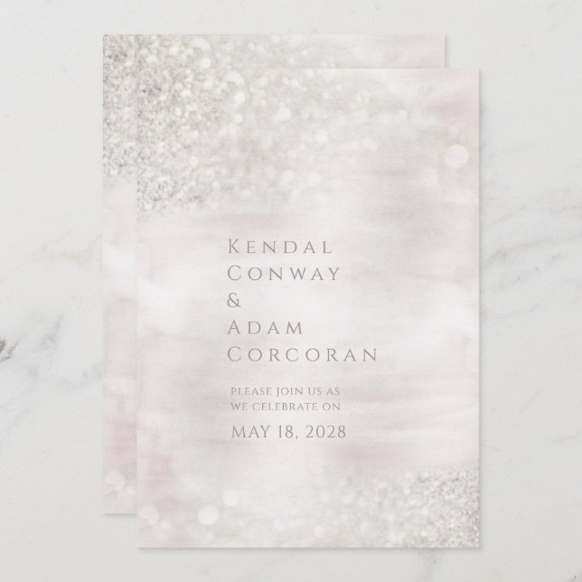 Blush Crystal Ridge Elegant Sparkling Wedding Invitation (Front/Back)