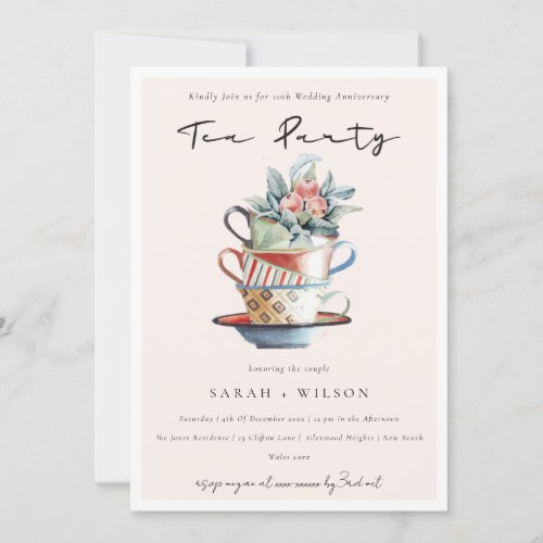 Blush Cups Any Year Anniversary Tea Party Invite
