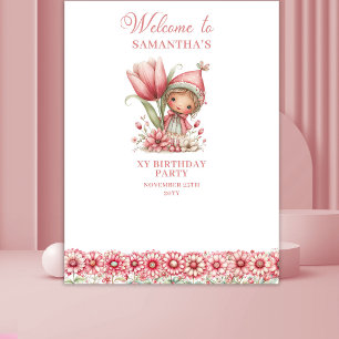 Blush Cute Fairy Floral 3rd Birthday Backdrop