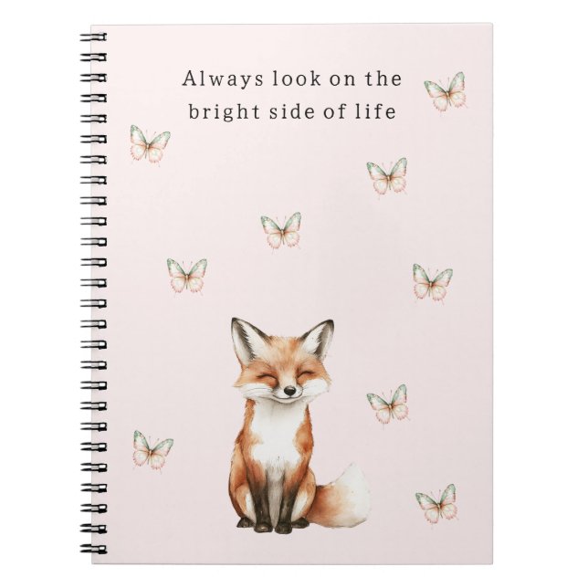 Blush Cute Happy Fox Bright Side Butterflies   Notebook (Front)