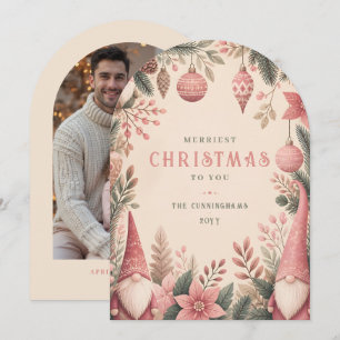 Blush Cute Pastel Gnome Christmas Photo TMF26 Holiday Card