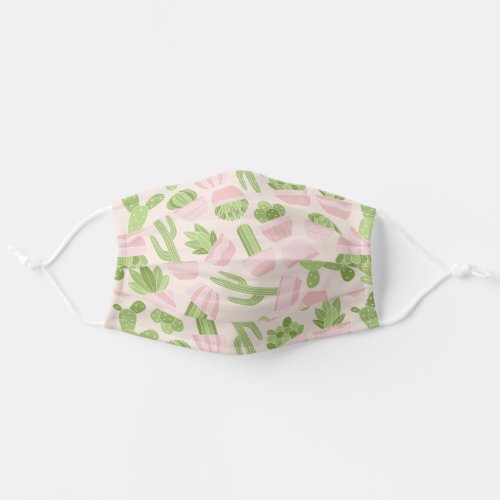 Blush  Cute Potted Cactus Succulent Pattern Adult Cloth Face Mask