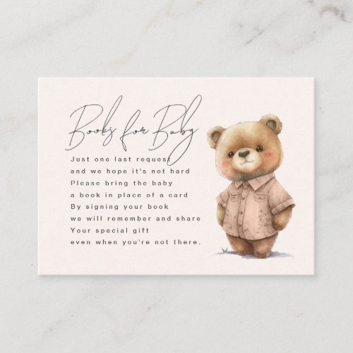 Blush Cute Teddy Bear Books for Baby Enclosure Card