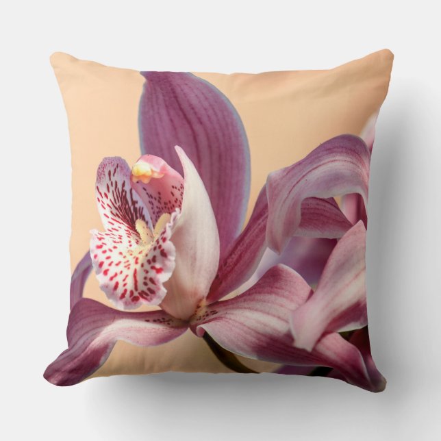 Blush Cymbidium Orchid Macro  Throw Pillow (Front)