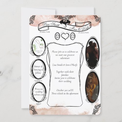 Blush D20 Tabletop RPG Fantasy Dice Wedding  Invitation