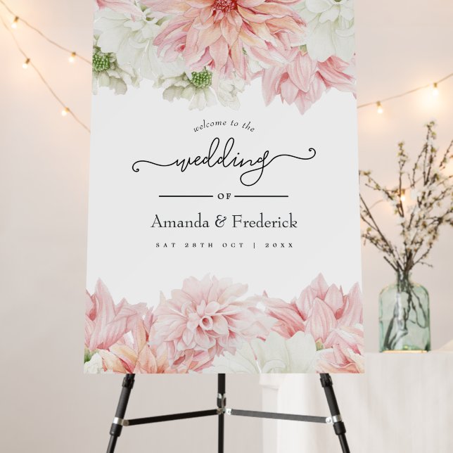 Blush Dahlias Floral Wedding Foam Board (In Situ (Stand))