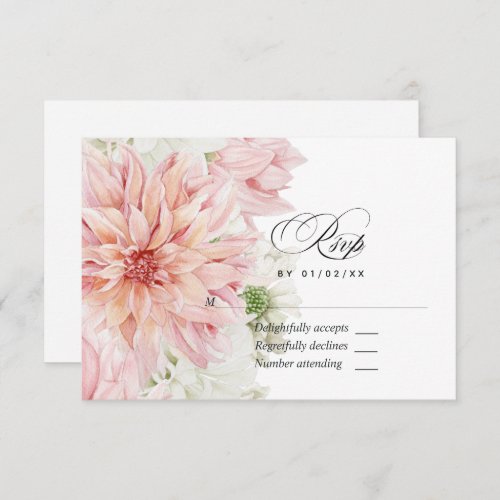 Blush Dahlias Floral Wedding RSVP Card