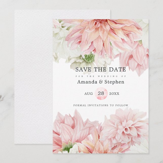 Blush Dahlias Floral Wedding Save The Date (Front/Back)