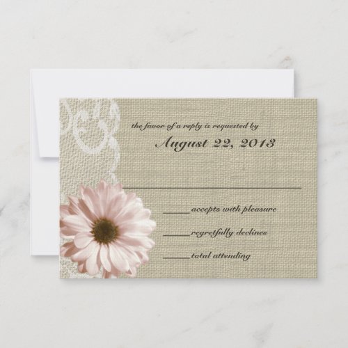 Blush Daisy and Lace Country Burlap Response Custom Invitations