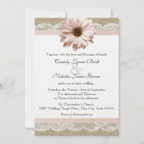 Blush Daisy Country Lace and Burlap Wedding Personalized Announcement