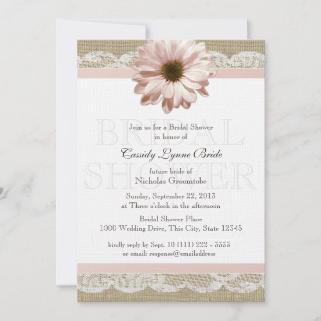Blush Daisy Country Lace Bridal Shower Invitation (Front)
