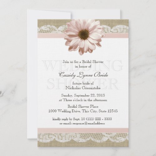 Blush Daisy Country Lace Wedding Shower Custom Announcements
