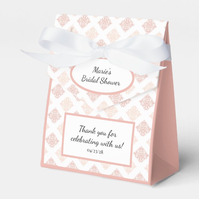 Blush Damask Pretty Custom Favor Boxes (Front Side)