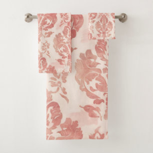 Blush Damask Watercolor Floral Vintage Pattern Bath Towel Set