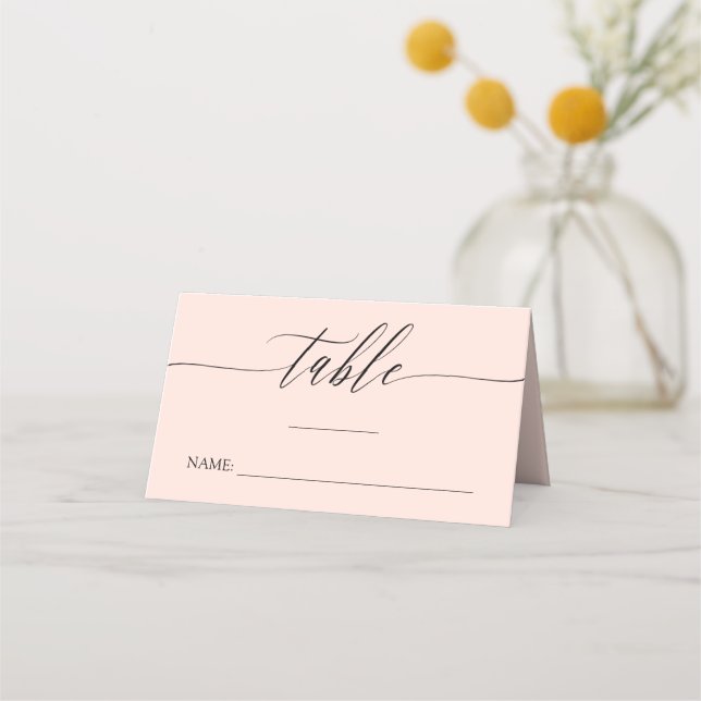 Blush Delicate Calligraphy Names & Wedding Date Place Card (Front)