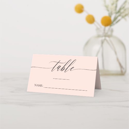 Blush Delicate Calligraphy Names  Wedding Date Place Card