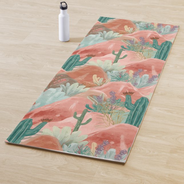 Blush Desert Bloom Watercolor Serenity Yoga Mat (In Situ)
