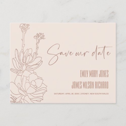 BLUSH DESERT CACTI SUCCULENT SKETCH SAVE THE DATE ANNOUNCEMENT POSTCARD